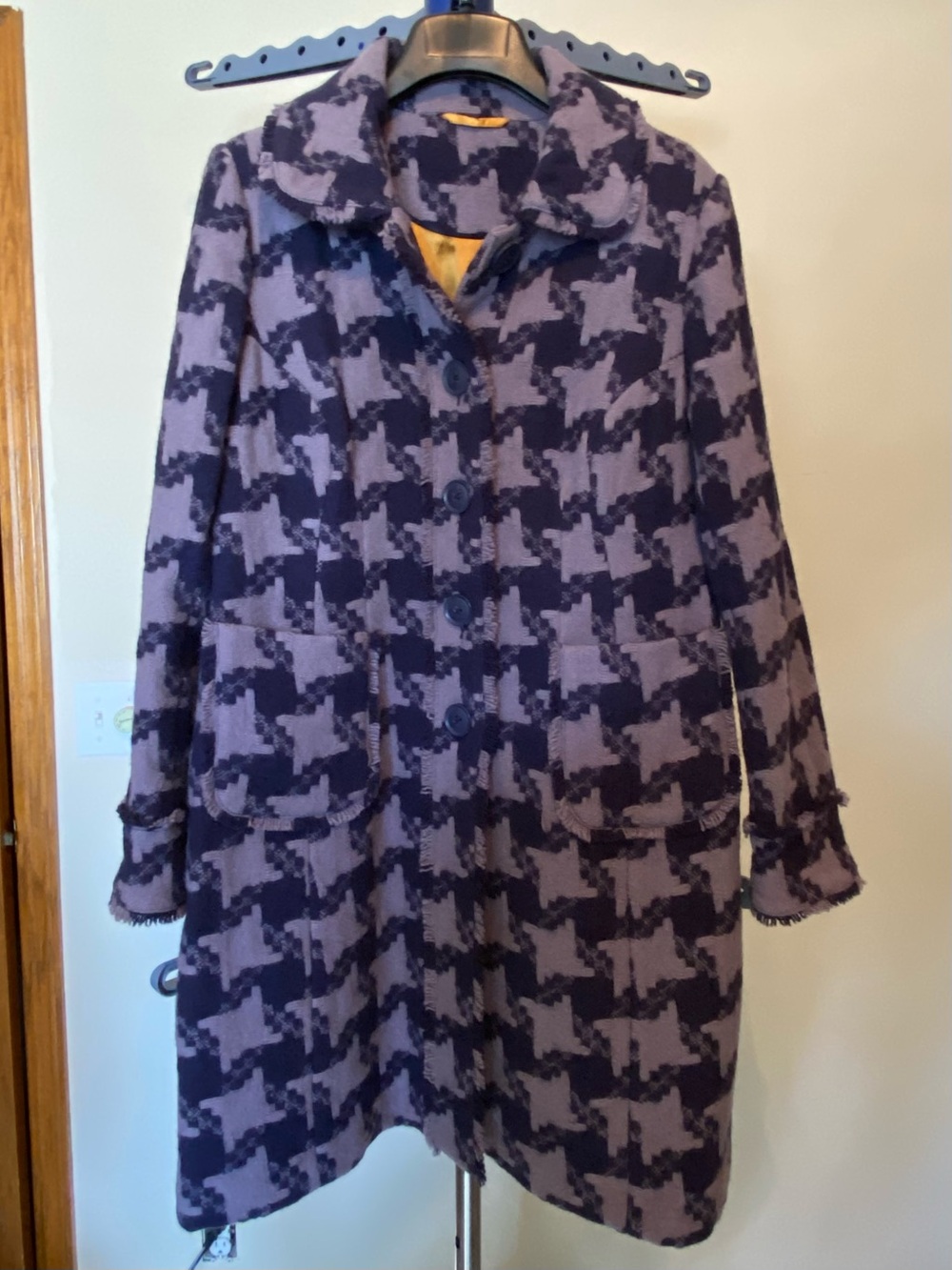 Boden Purple Gold Houndstooth Button-Front Wool Coat - 12